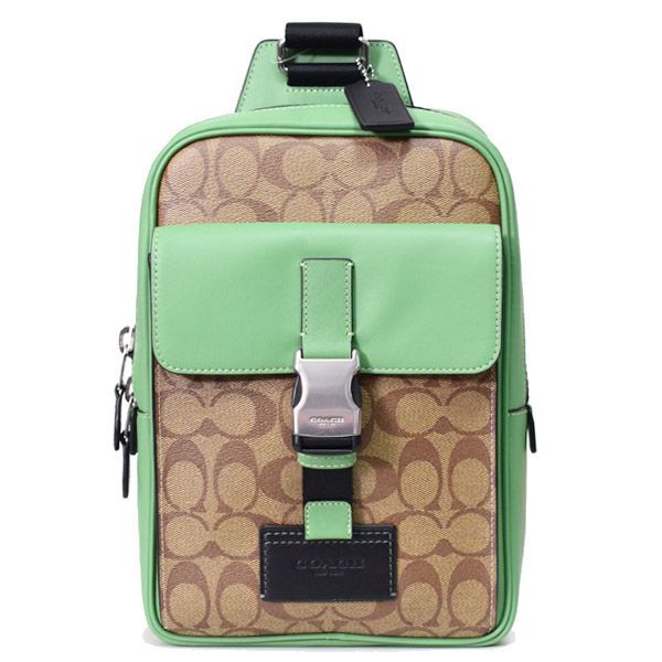 未使用 COACH CU041 メッセンジャーバッグ シグネチャー カーキ コーチ メンズ バッグ COACH コーティングキャンバス レザー