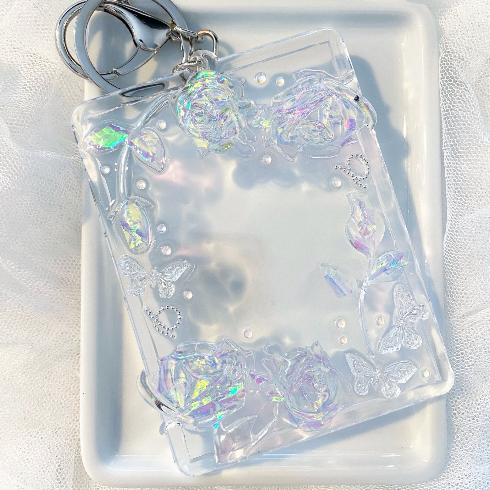 ハンドメイド トレカキーホルダーデコ オーロラキャットエンジェル