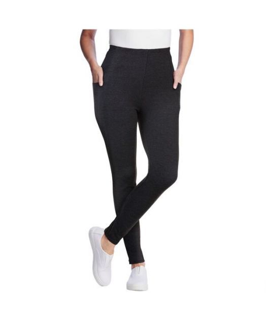 送料無料 ウーマン ウィズイン レディース レギンス ボトムス Women s Within Tall Stretch-Cotton Knit Pull-On Pocket Leggings Heather charcoal