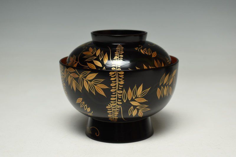茶道具　茶碗乾漆造　波蒔絵 蔵A2752】初瀬川柳庵 蒔絵大椀 煮物椀 五客 共箱 - メルカリ