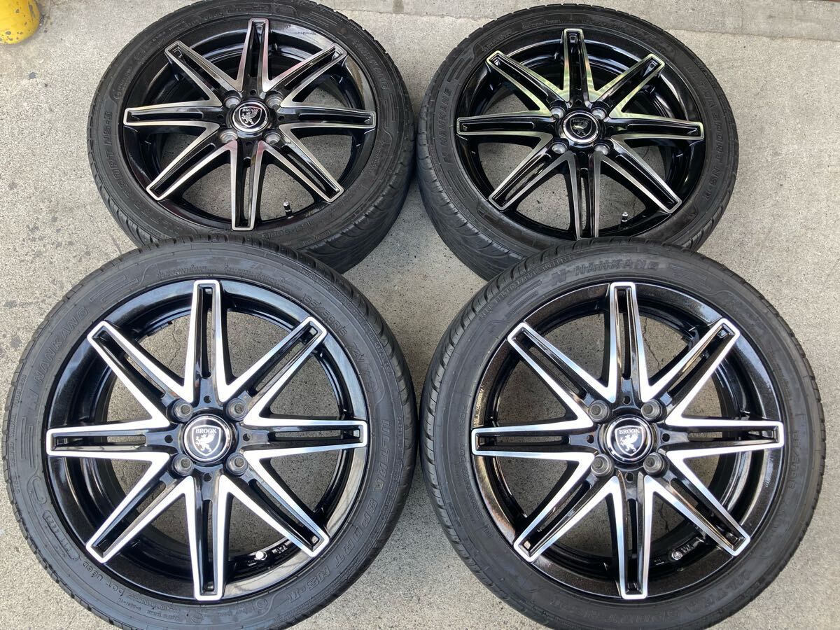 165|50R15 タイヤ付き BROOK 15インチ 4.5J 43 PCD100-4H ブラックポリッシュ◆ゼスト ライフ アルト セルボ ネイキッド ekワゴン