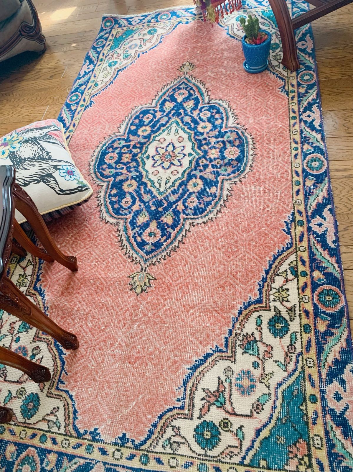 トルコヴィンテージラグ レア 205×134ペールピンク トルコラグ