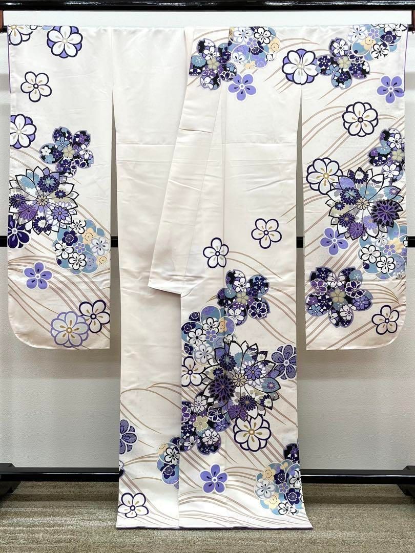 ポリエステル 振袖 和モダン 新品未使用品 躾糸付き S183 ポリエステル 振袖 桜 梅 紋意匠 ぼかし八掛 躾糸付き S233