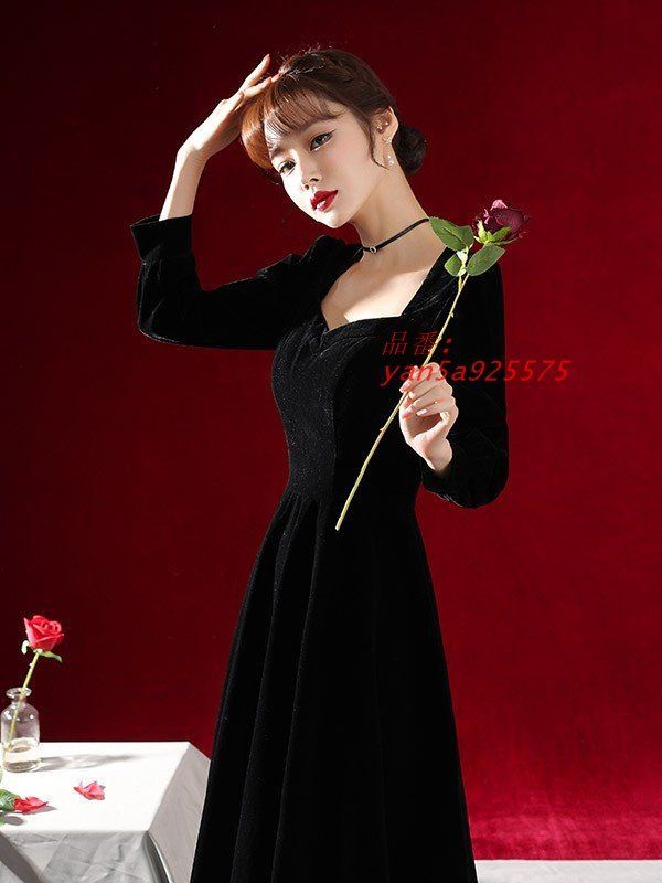 ドレス 大人 ピアノ 発表会 ロングドレス 大きいサイズ 演奏会用ドレス 袖付き ロング 演奏会 結婚式 長袖 母親 黒 yan5a925575 USTAUSTRALIA_COM_AU