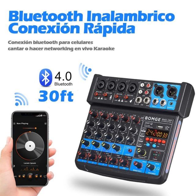 本物保証、信用第一！ BOMGE 6チャンネルミニオーディオミキサーコンソール USB Bluetooth ステレオ録音 48Vファンタム電源 カラオケ 歌唱 PC録音用の24個のDSPエフェクト 白