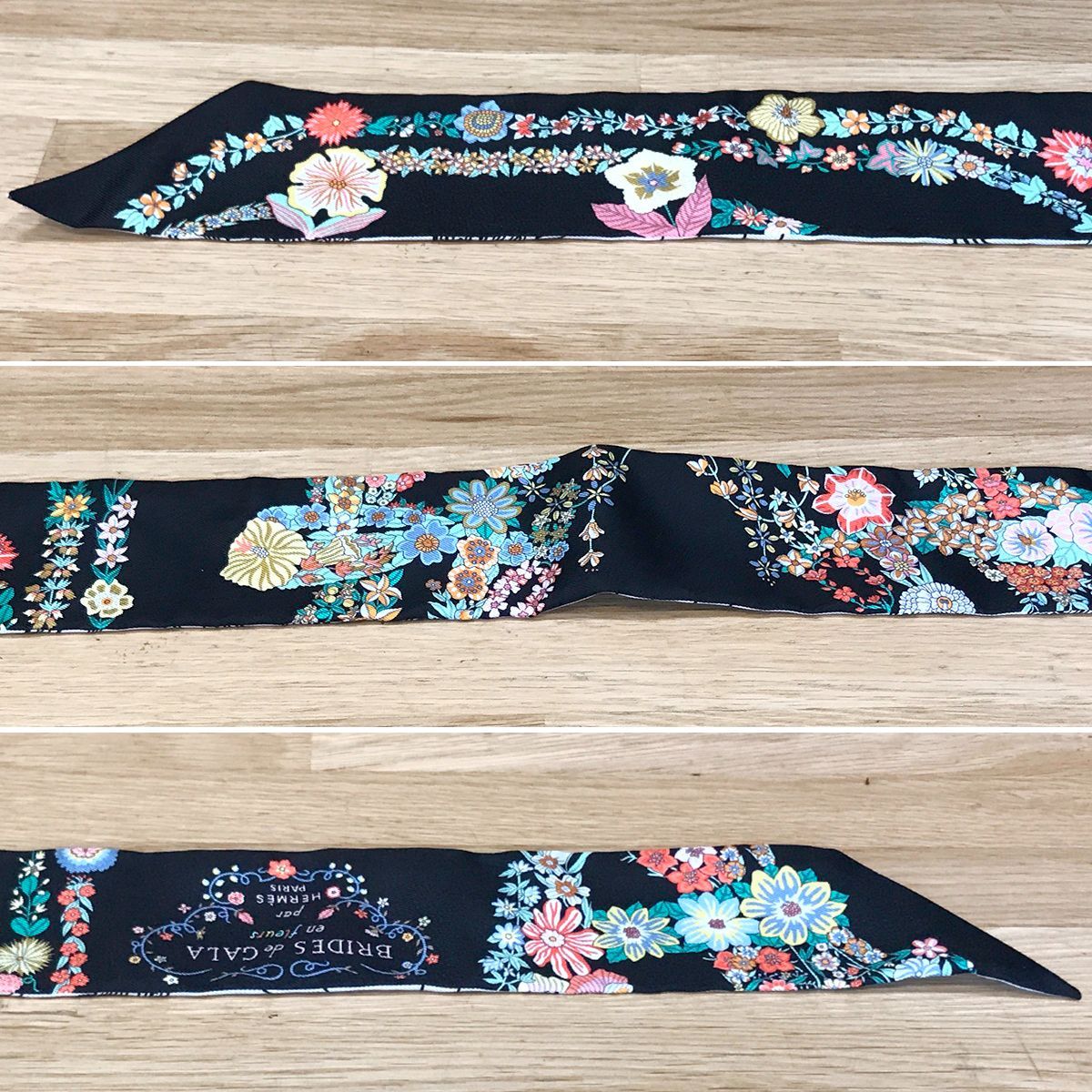 エルメス　ツイリー　花柄　ヴェールアマンド　ローズ　白　ブリッドドゥガラ　新品 エルメス ツイリー 花柄 ブリッドドゥガラ ヴェールアマンド