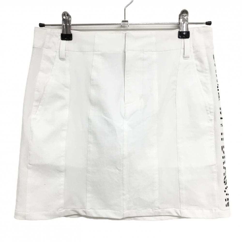 【美品】ダンスウィズドラゴン ストレッチスカート 白×黒 サイドロゴ ラインストーン レディース 2(M) ゴルフウェア Dance With Dragon
