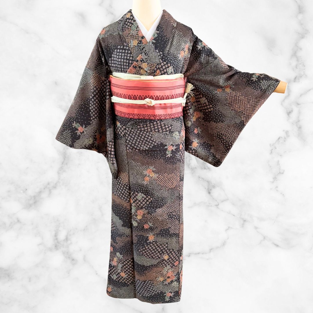 トール】美品 洗える着物 袷 小紋 身丈165 裄65 洗濯済 kimono