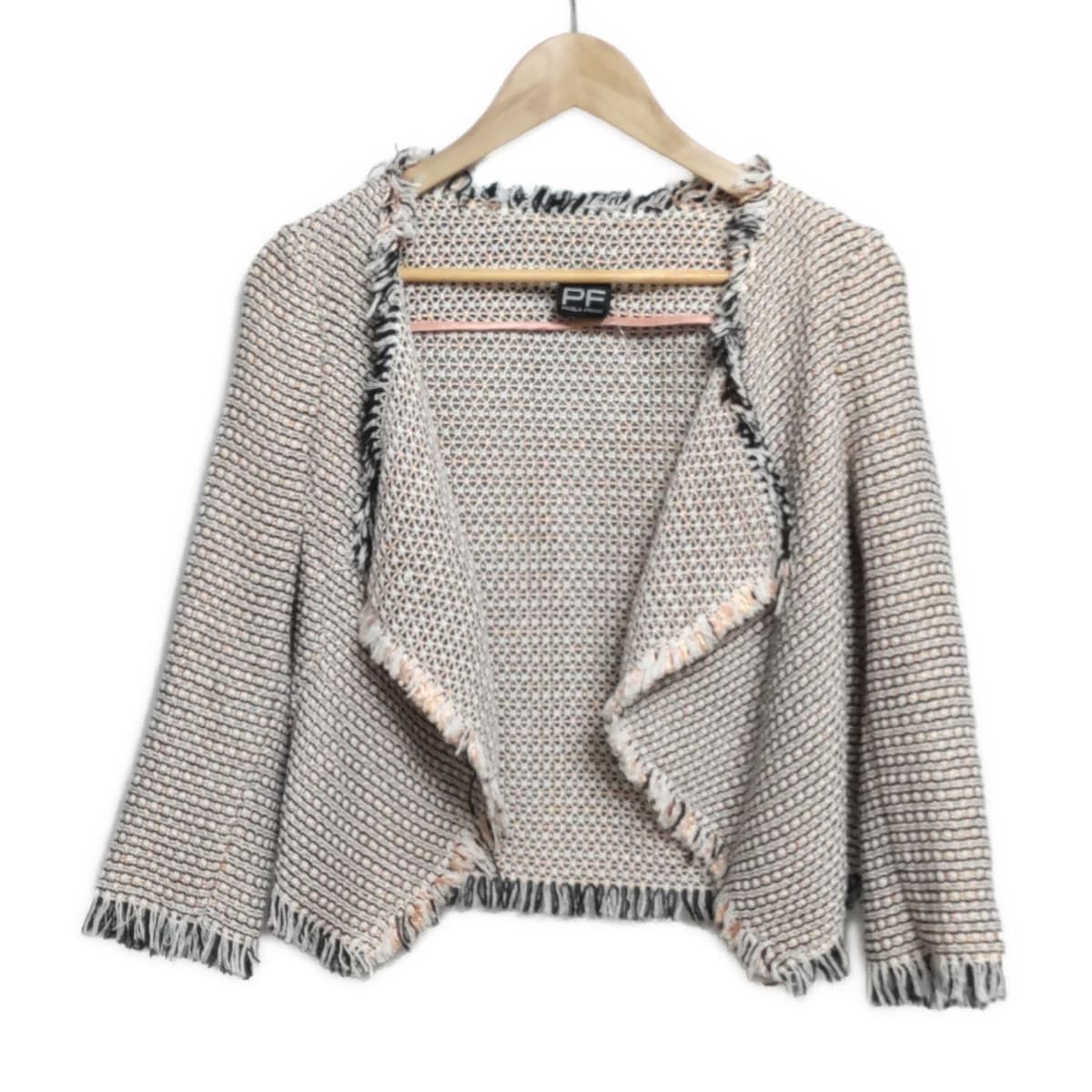PAOLA FRANI パオラ フラーニ ジャケット サイズI 40 レディース - 白×ピンクベージュ×黒 長袖|フリンジ|春|秋