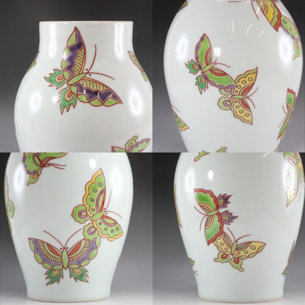 五世 三浦竹泉 色絵遊蝶文花瓶 陶磁器 _ 花瓶 - メルカリ