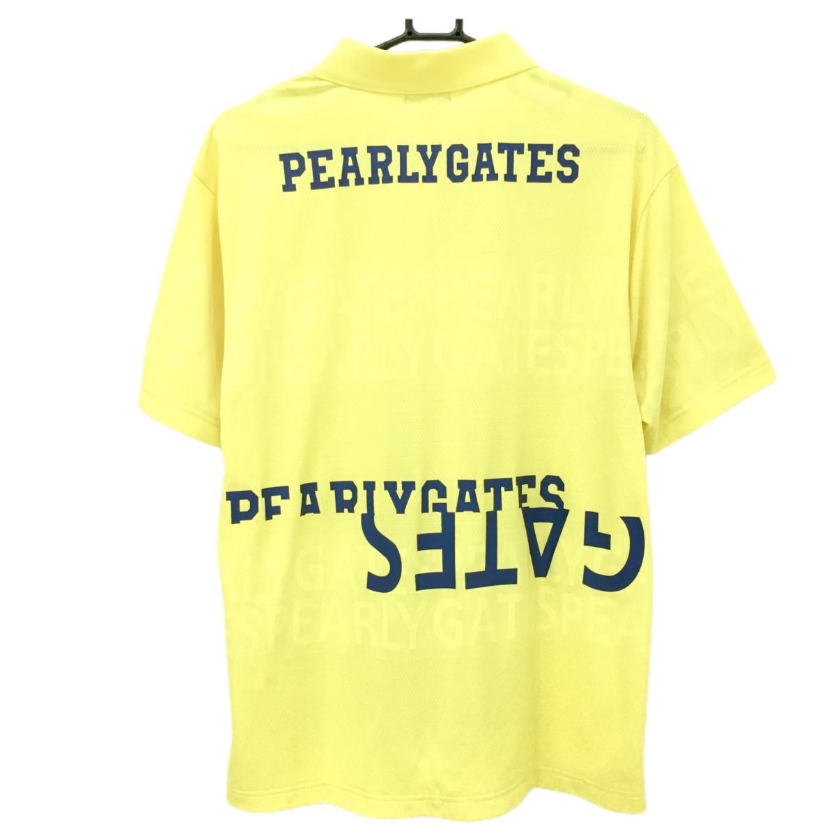 美品】パーリーゲイツ 半袖ポロシャツ イエロー 地模様 ロゴネイビー