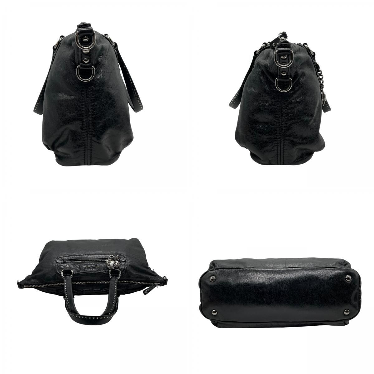 miu miu スタッズ付き2way黒レザーバッグ miu miu ミュウミュウ 2WAY ハンドバッグ ショルダーバッグ 黒