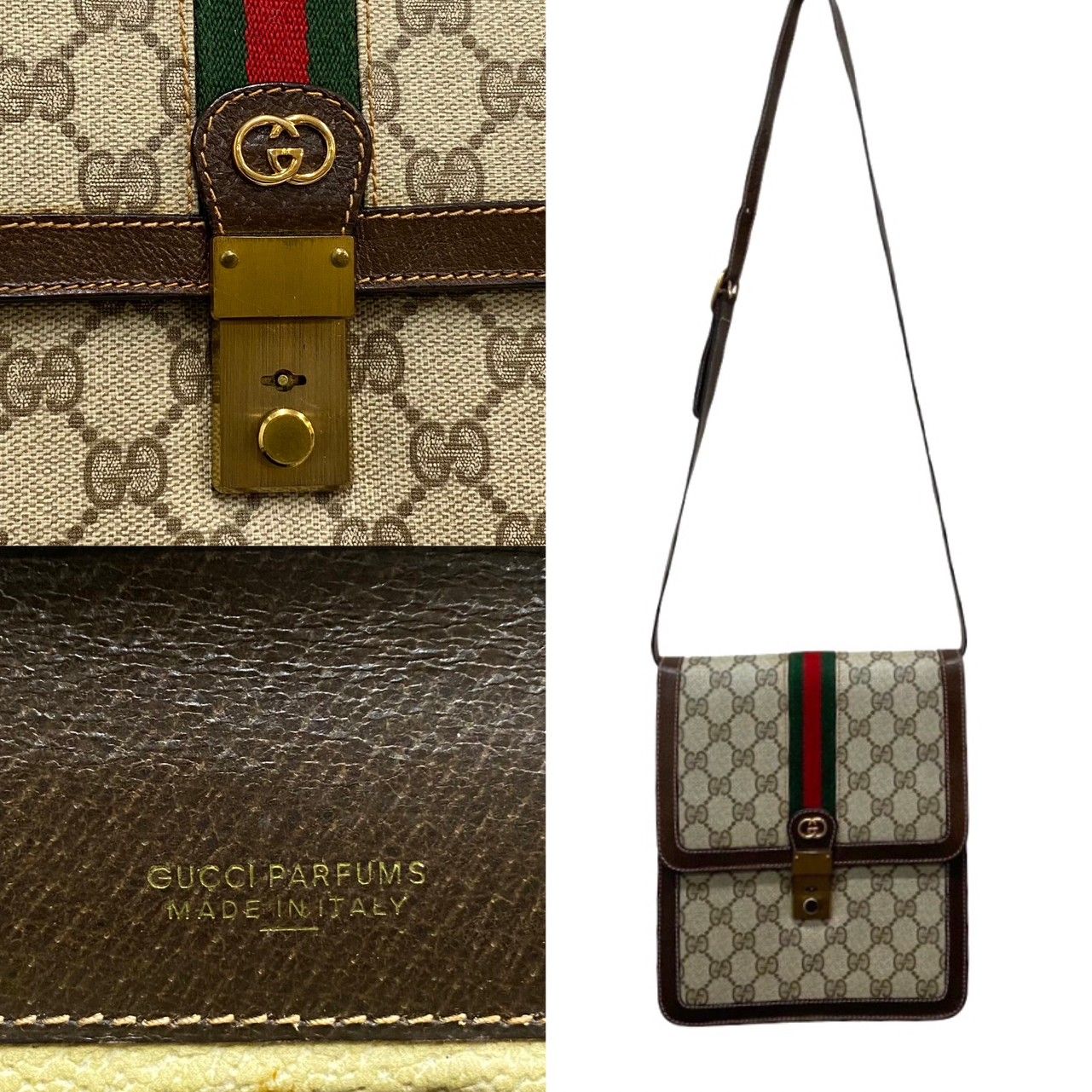 美品 希少品 GUCCI グッチ オールドグッチ シェリーライン GG ロゴ レザー 本革 ミニ ショルダーバッグ ポシェット ブラウン 17259  - メルカリ