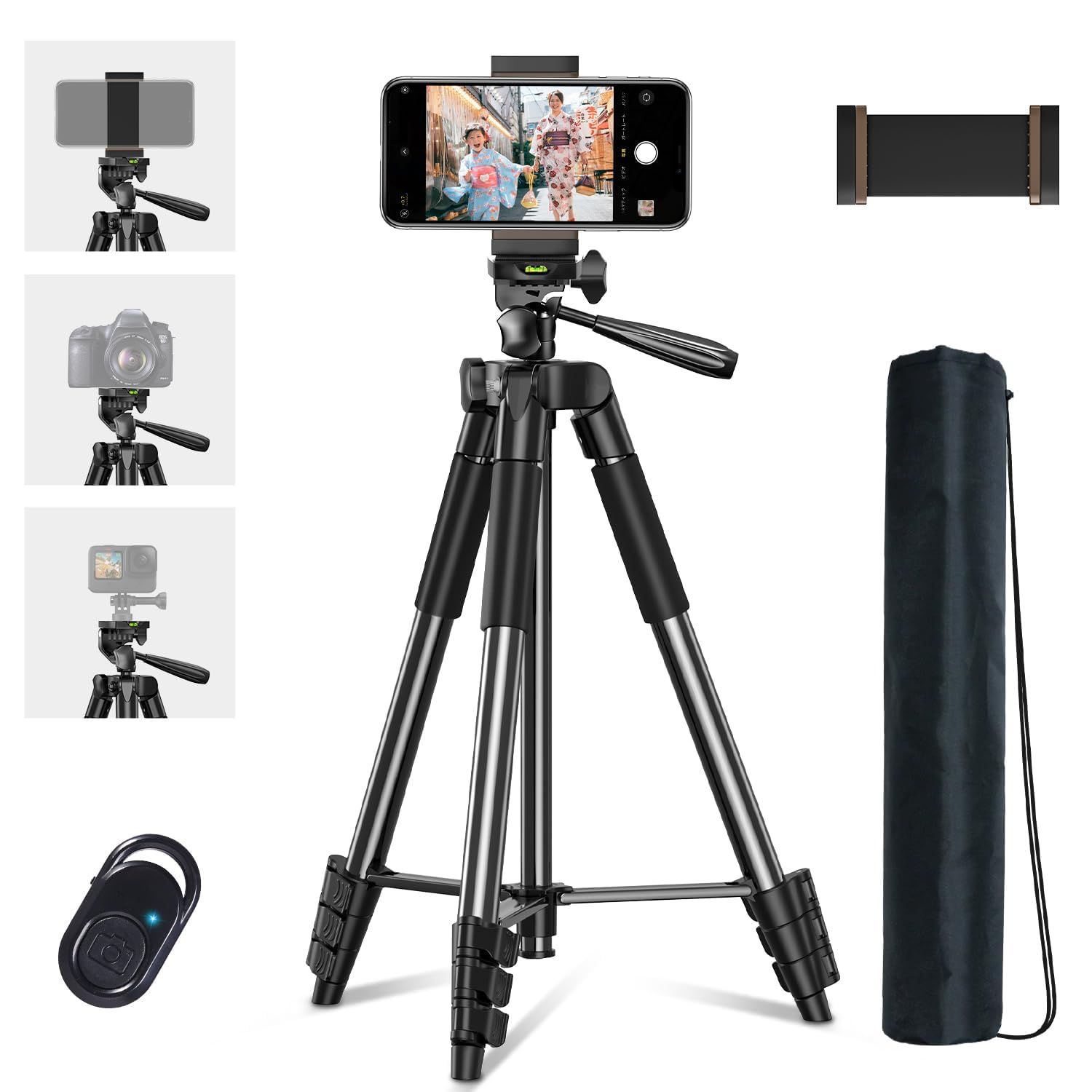 新着商品】360回転可能 3WAY雲台 最大長さ134cm 収納袋付き