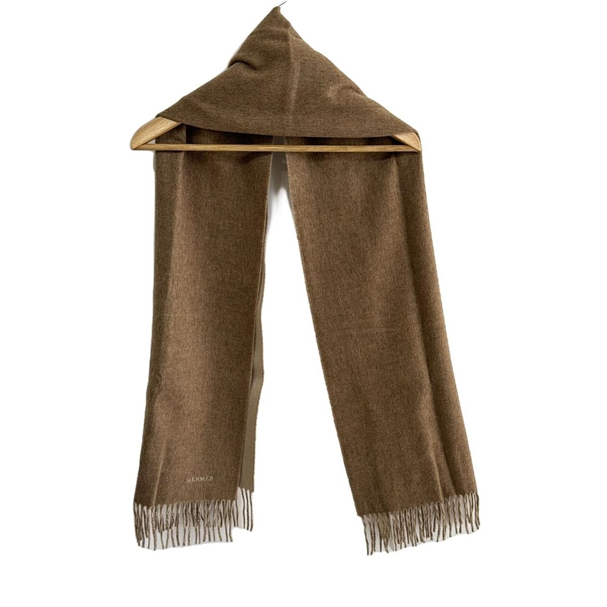HERMES(エルメス) マフラー美品 - ベージュ フリンジ カシミヤ