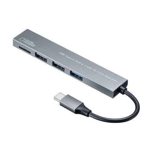 5個セット サンワサプライ Type-C 3ポート コンボスリムハブ microSDカードリーダー付き USB-3TCHC19SX5