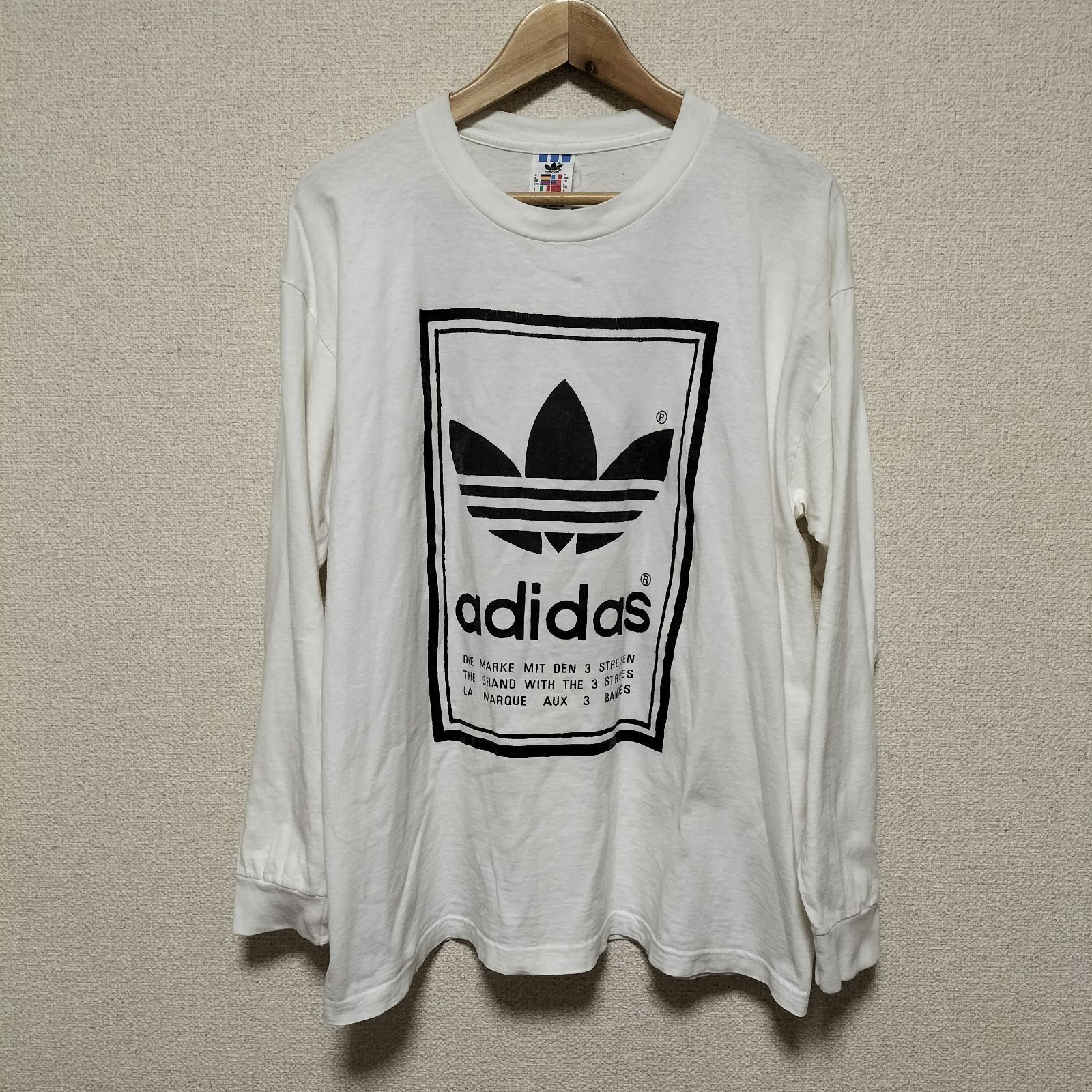 希少☆adidas 80s 90s USA製 ボックスロゴ ロングTシャツ カットソー