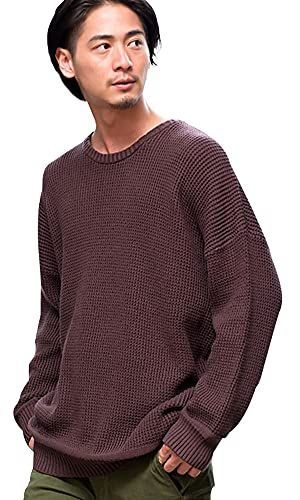 Size 44_Color ブラウン キャバリア メンズ ユニセックス セーター ニットソー クルーネック ビッグシルエット 長袖 CAJP18-03 44 M BRN ブラウン