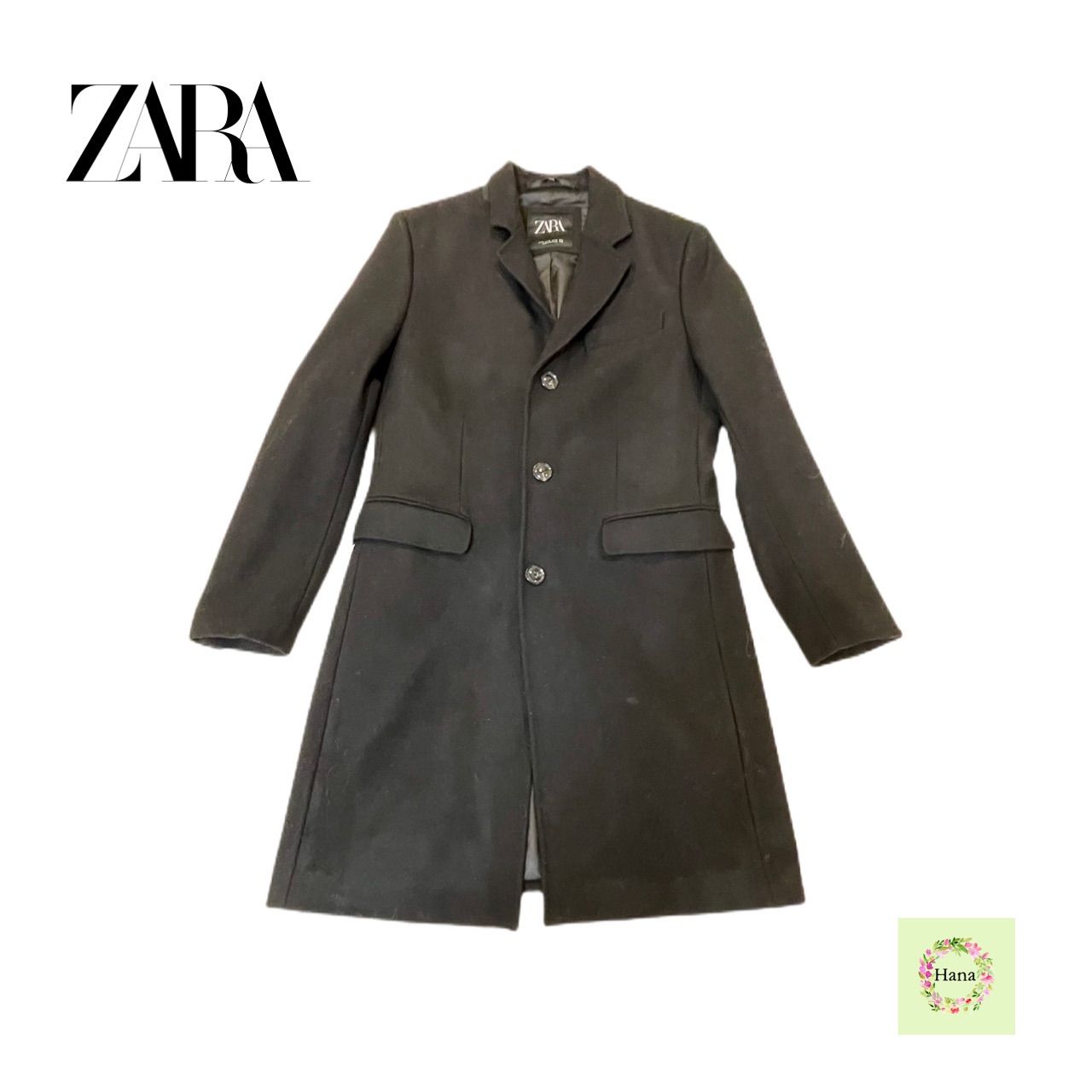 ZARA メンズ ロングトレンチコート ブラック - アウター