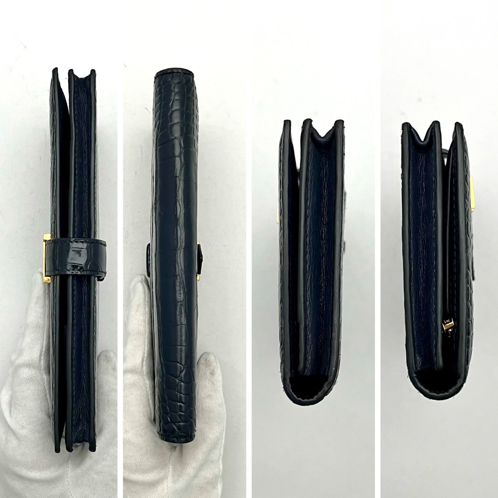 HERMESエルメス ベアンスフレ クロコアリゲーターネイビーゴールド財布長財布 HERMESエルメス ベアンスフレ クロコアリゲーターネイビー