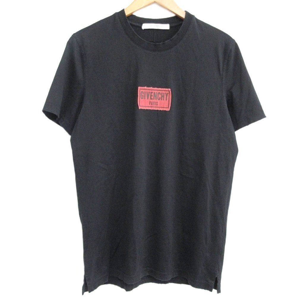 ジバンシィ GIVENCHY 18SS ロゴパッチ Tシャツ ダメージ加工 クルーネック 半袖 S 黒 ブラック BM701W3Y03 MNK1 0929