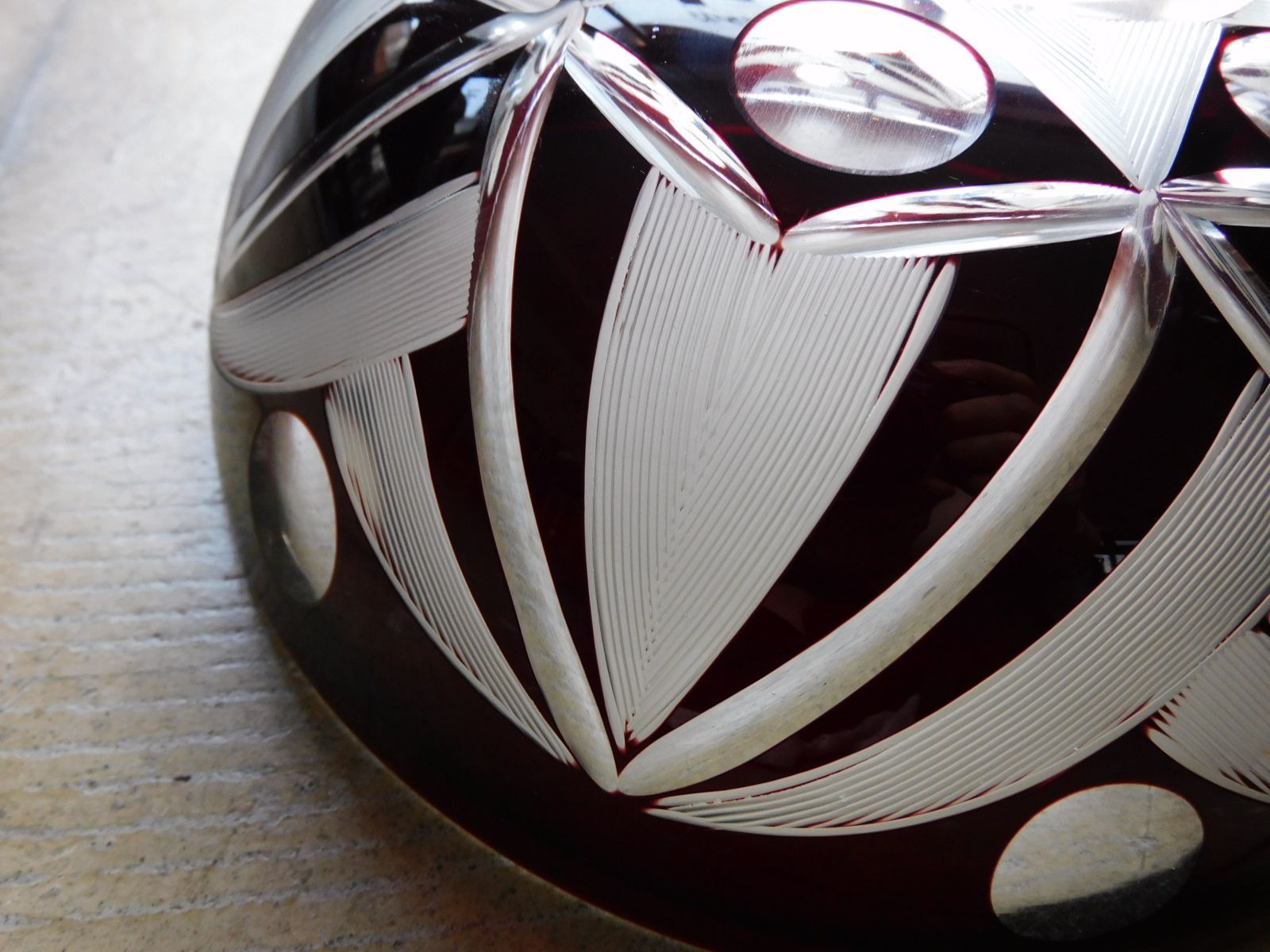 切子ガラスボウル アンティーク アンティーク赤切子ボウル 大正ロマンの幾何学模様