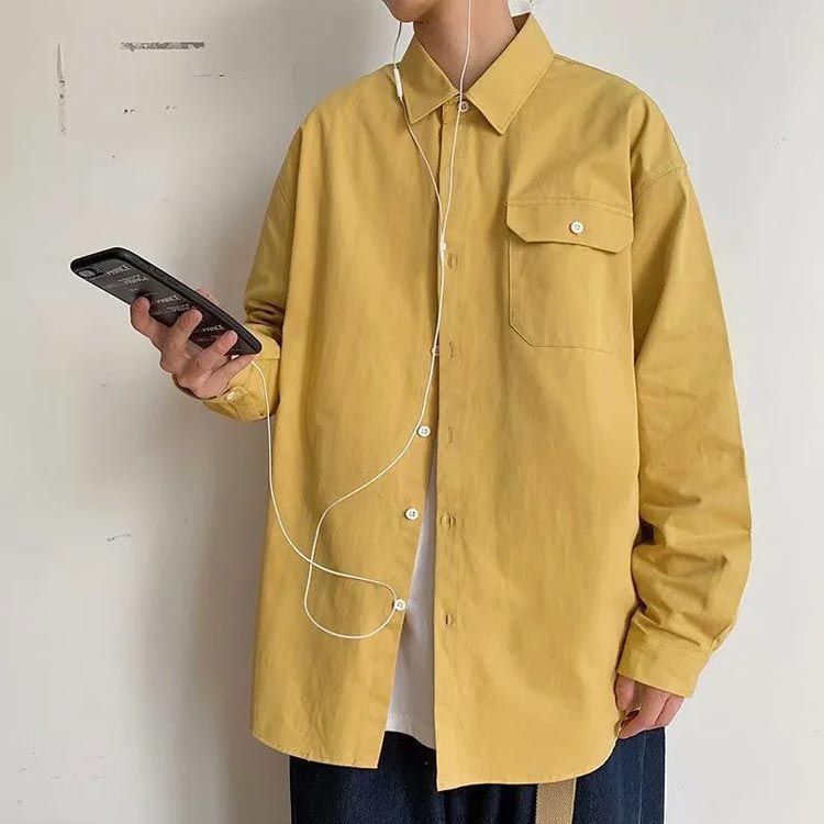 シャツ メンズ 長袖 カジュアル ビッグシルエット ゆったり ロングシャツ 細身 タイト 長袖シャツ ジャケット テーラード 防風 無地 コート 秋 アウター 韓国 春服 春 おしゃれ 薄手 yunban506