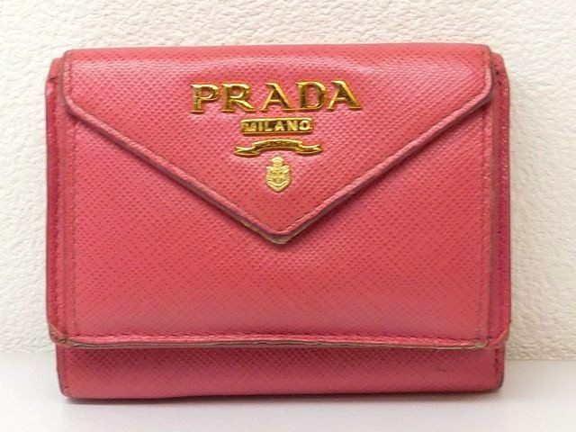 プラダ 3つ折り コンパクトウォレット ミニ財布 レザー ピンク系 レディース 1MH021 PRADA □7F