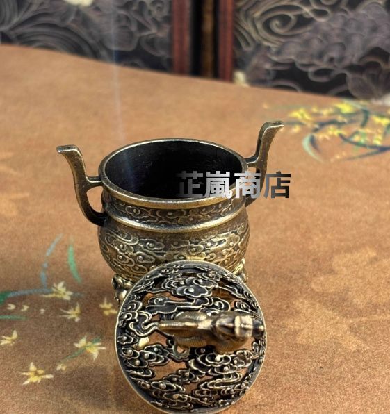 銅 細工 双耳三足麒麟炉 室内茶道薫香炉 祥雲盤香炉 茶道具 工芸