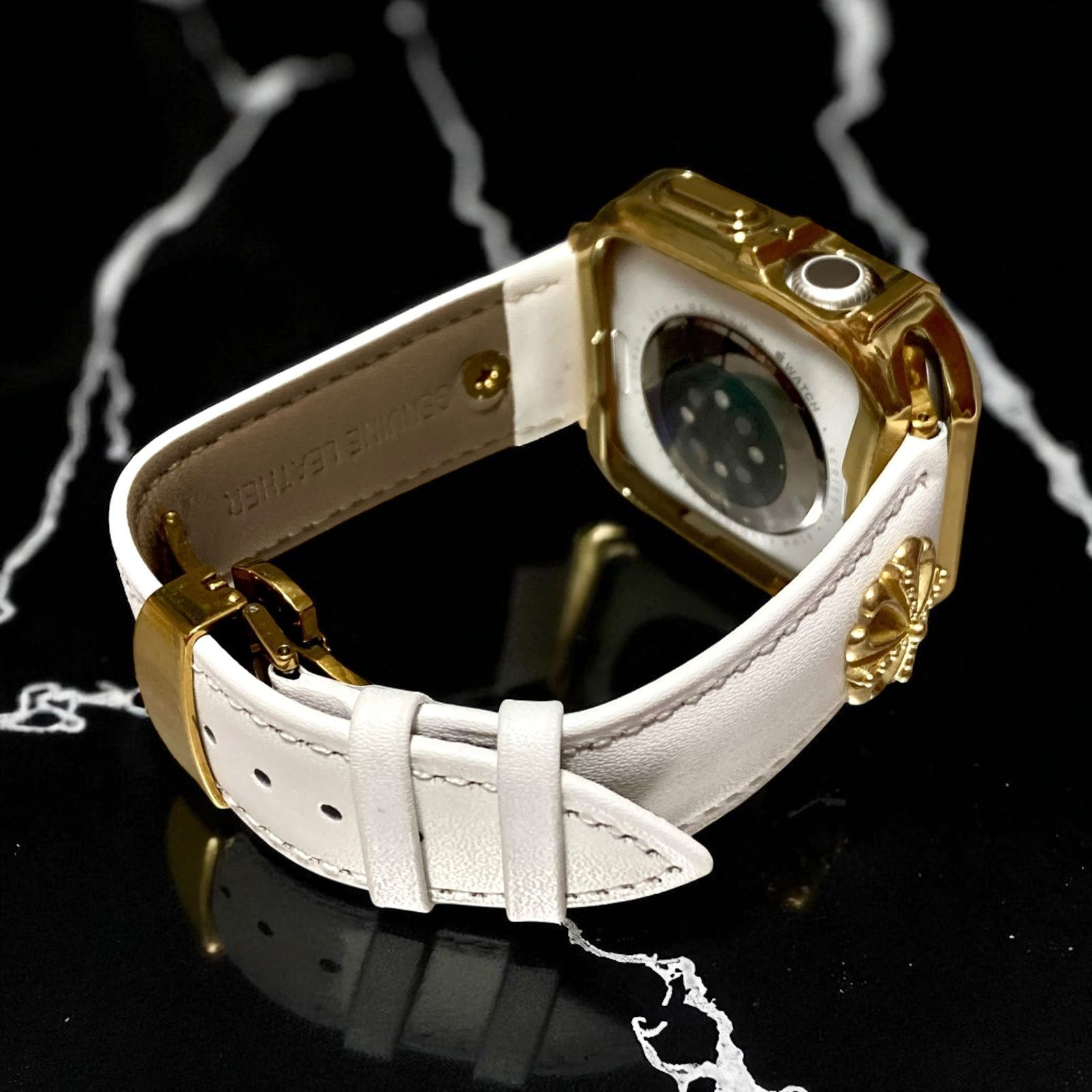  アップルウォッチバンド レザーベルト Apple Watch保護カバーケース ゴールド 38 mm 40 41 42 44 45 46 レザーベルト 時計