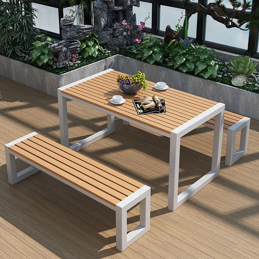 人気推薦◆ Sise 120*60*75cm ガーデンテーブルセット屋外ダイニングテーブルとベンチ 3点セット モダンなスタイル屋外 ガーデンテーブル
