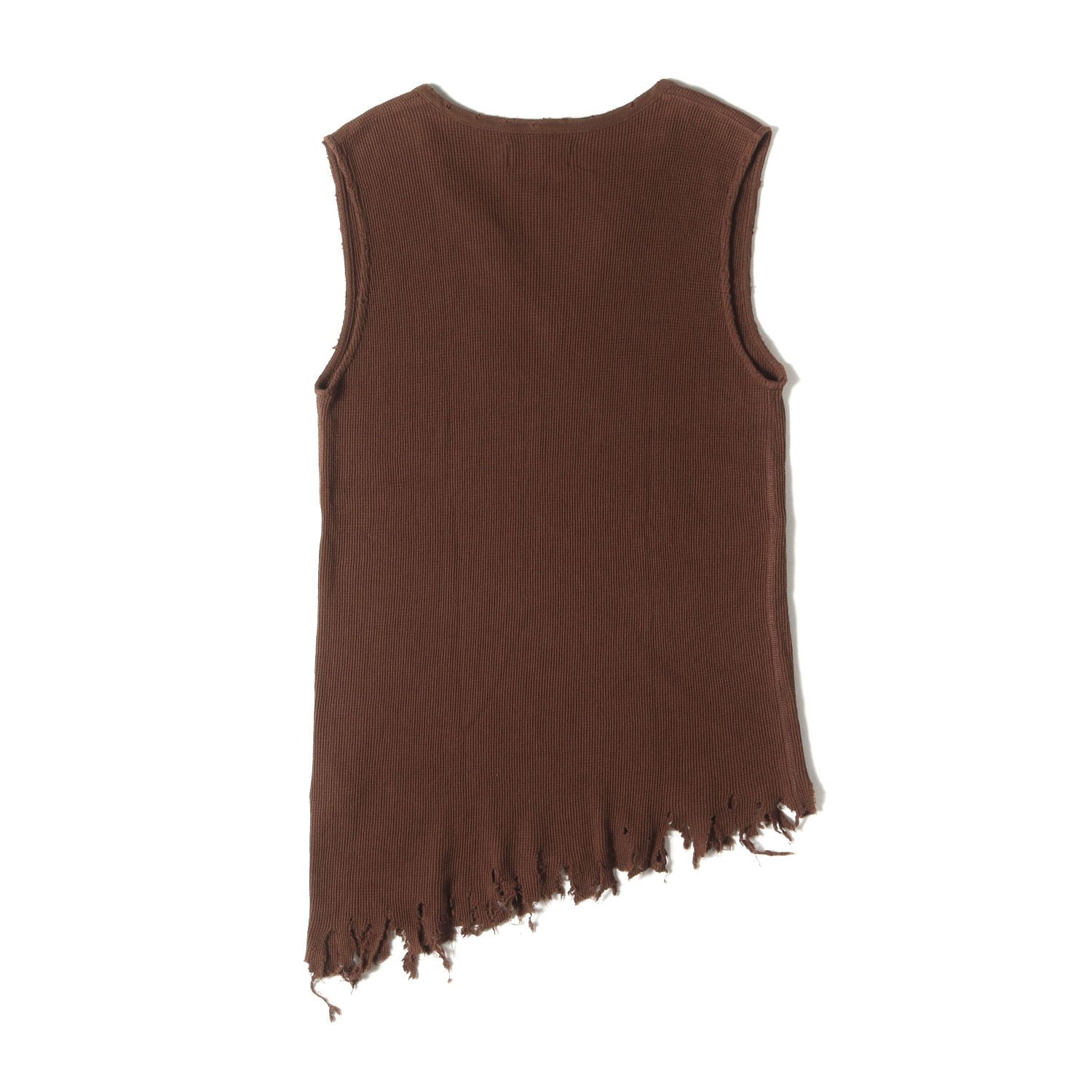 Lamrof ラムロフ タンクトップ ブラウン サイズ 1 | 24SS ダメージ加工 サーマル ノースリーブ タンクトップ BORO SLANTED SLEEVELESS LM-24SS-CT01 | トップス | 日本製 メンズ