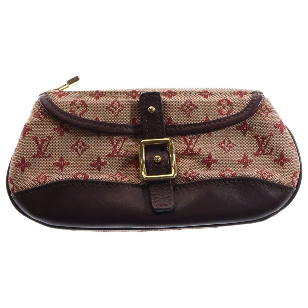 LOUIS VUITTON ルイヴィトン モノグラム ミニ アンソフィー ポーチ ケース 小物入れ ワインレッド ボルドー レザー×キャンバス ゴールド金具 M92696