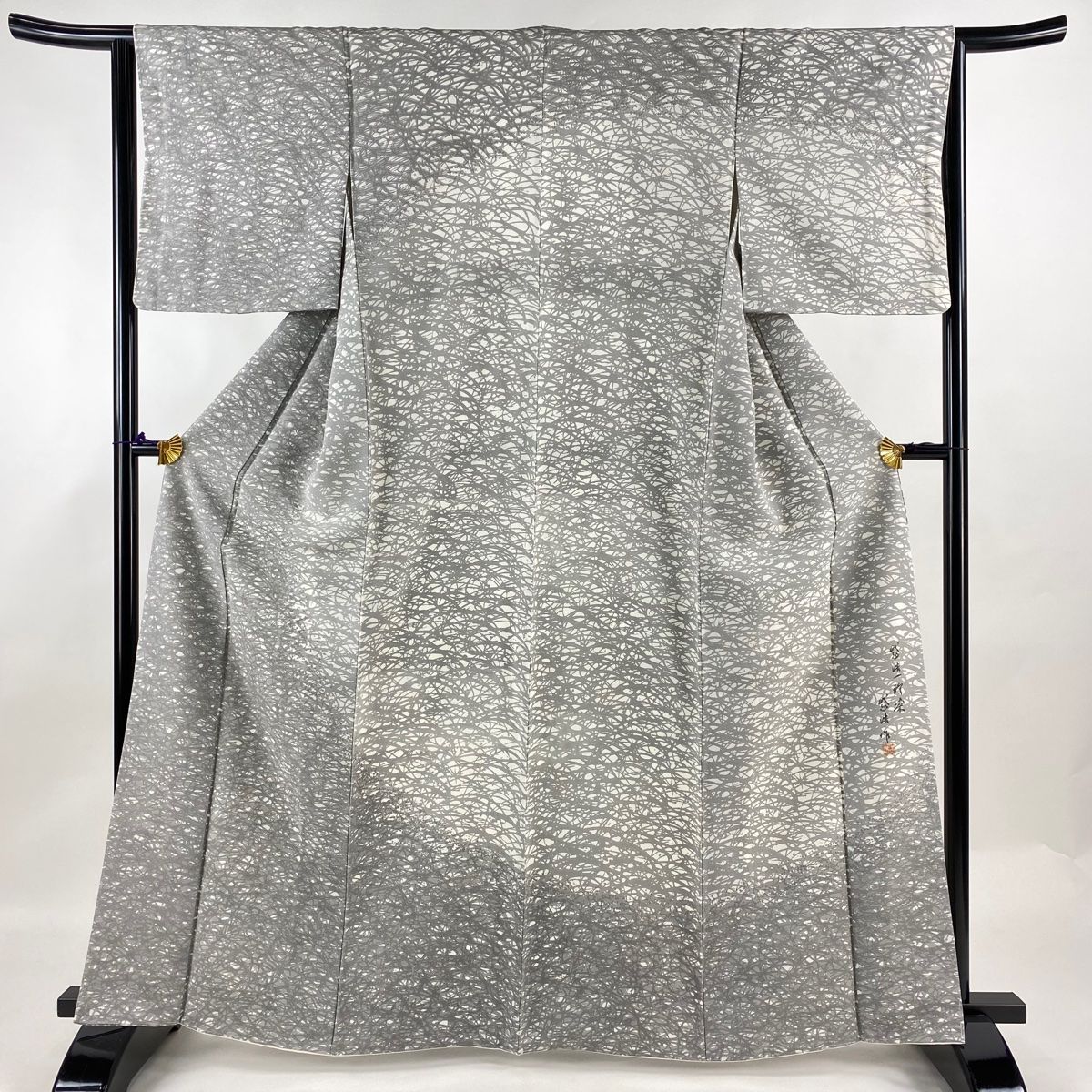 訪問着 身丈164cm 裄丈64cm M 袷 落款 芝 灰色 正絹 名品