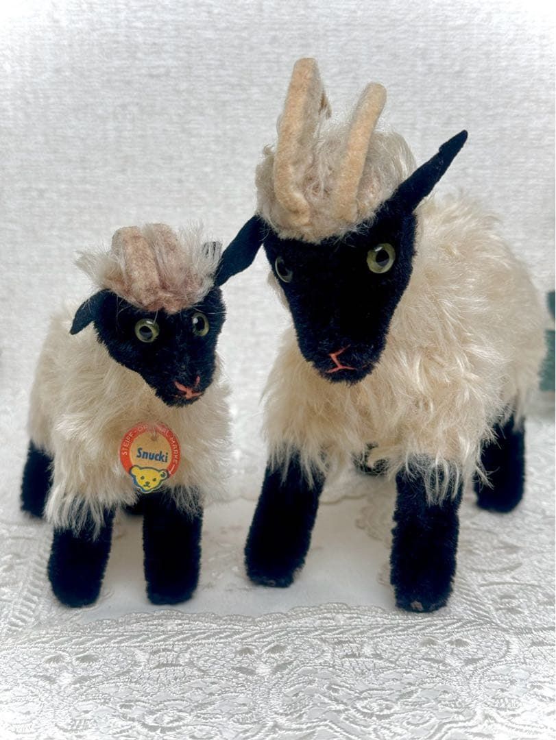 送料無料 シュタイフ Mountain Sheep Snucki 12cm ＆ 17cm|マウンテンシープ 2体セット|山羊 ビンテージ|アンティーク Steiff|STEIFF