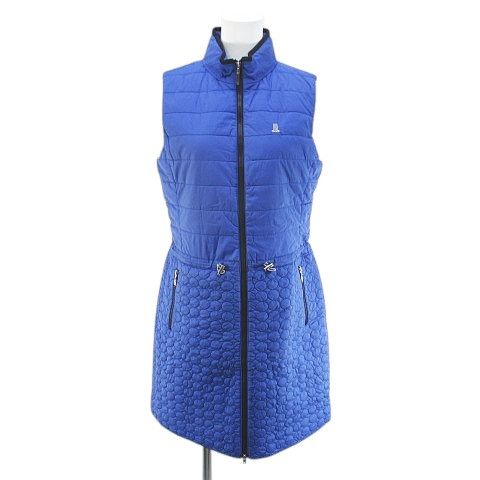 ランバン スポール LANVIN SPORT ゴルフウェア ロングベスト ノースリーブ 膝上 ミニ フレアワンピース ワンピース 中綿 38 青系 ブルー ジップアップ ロゴ 刺繍 ポケット 裏地