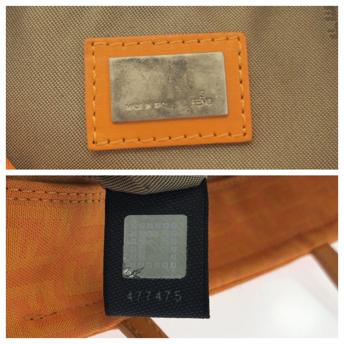 美品 FENDI フェンディ ズッキーノ オレンジ シルバー金具 キャンバス 