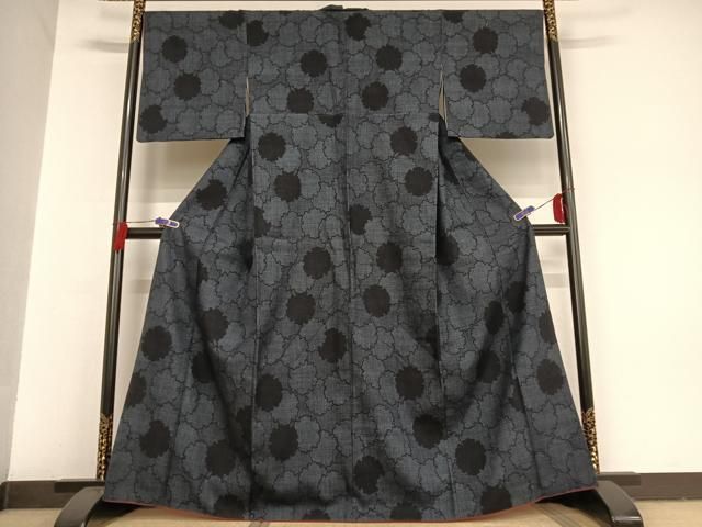 平和屋着物▽本場結城紬　重要無形文化財　単衣　100亀甲　亀甲柄　正絹　逸品　AABA9579jh 平和屋着物▽本場結城紬 重要無形文化財 単衣 100亀甲 亀甲柄 正絹