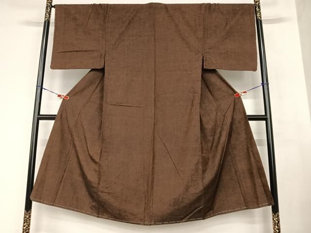 平和屋着物●男性 紬 アンサンブル 色無地 鉄黒色 正絹 ♥ AABA8826zg