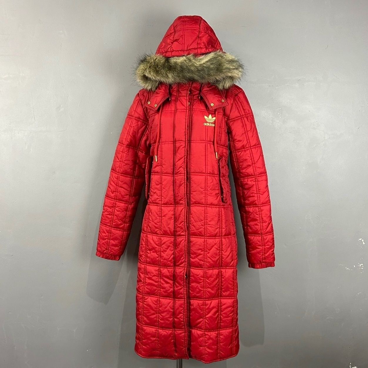 O1 00s archive adidas quilted down coat jacket アーカイブ オールド アディダス キルティング 中綿 ダウンコート ジャケット ファー付き トレフォイル 刺繍 レディース