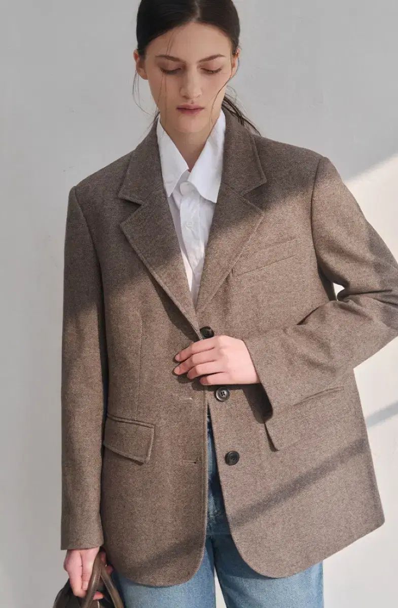 ドローフィット ウーマン DIAGONAL ダイアゴナル ブラシ ウール シングル ブレザー mocha