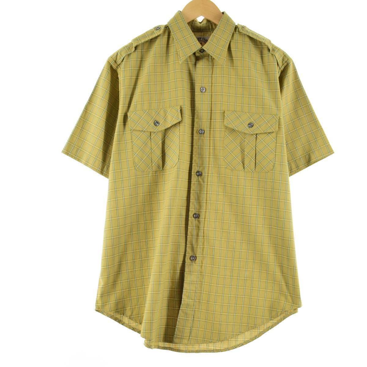 Eddie Bauer エディバウワー 70S VINTAGE ヴィンテージ チェック柄 コットン 半袖 サファリシャツ イエロー/グリーン 古着 70年代~ エディーバウアー Eddie Bauer DESERT CLOTH