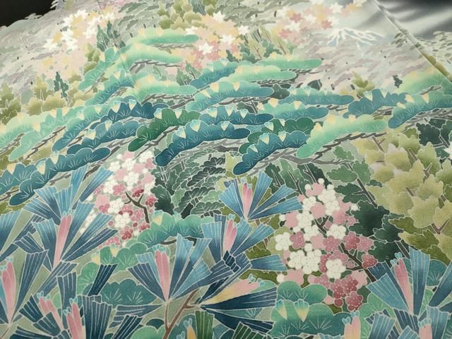 平和屋着物○十日町友禅作家 阿部佳雪 黒留袖 風景文 暈し染め 正絹