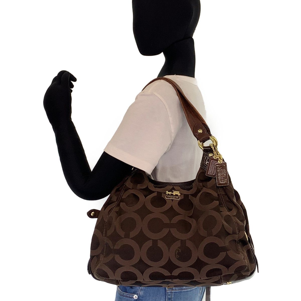 COACH コーチ　ハンドバッグ 　ワンショ　オプアート　ブラウン　14305 COACH コーチ オプアート ブラウン 茶 ゴールド金具 レザー