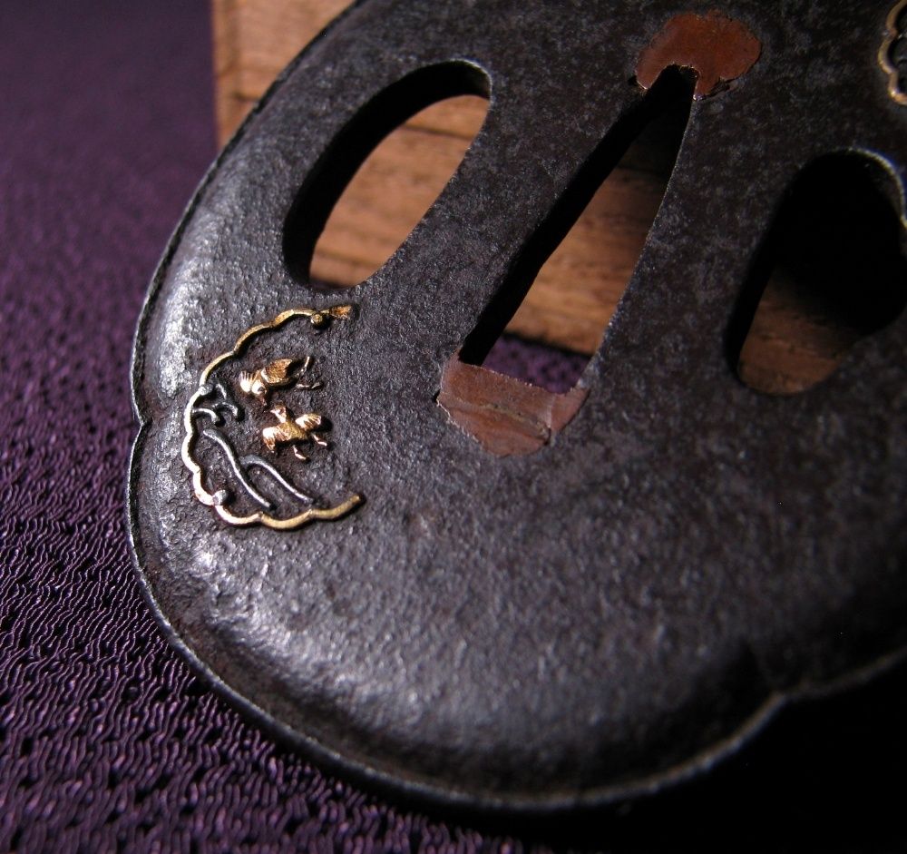 時代真鍮 鍔(つば) 波に千鳥の図、模様 金属製 【公式通販】