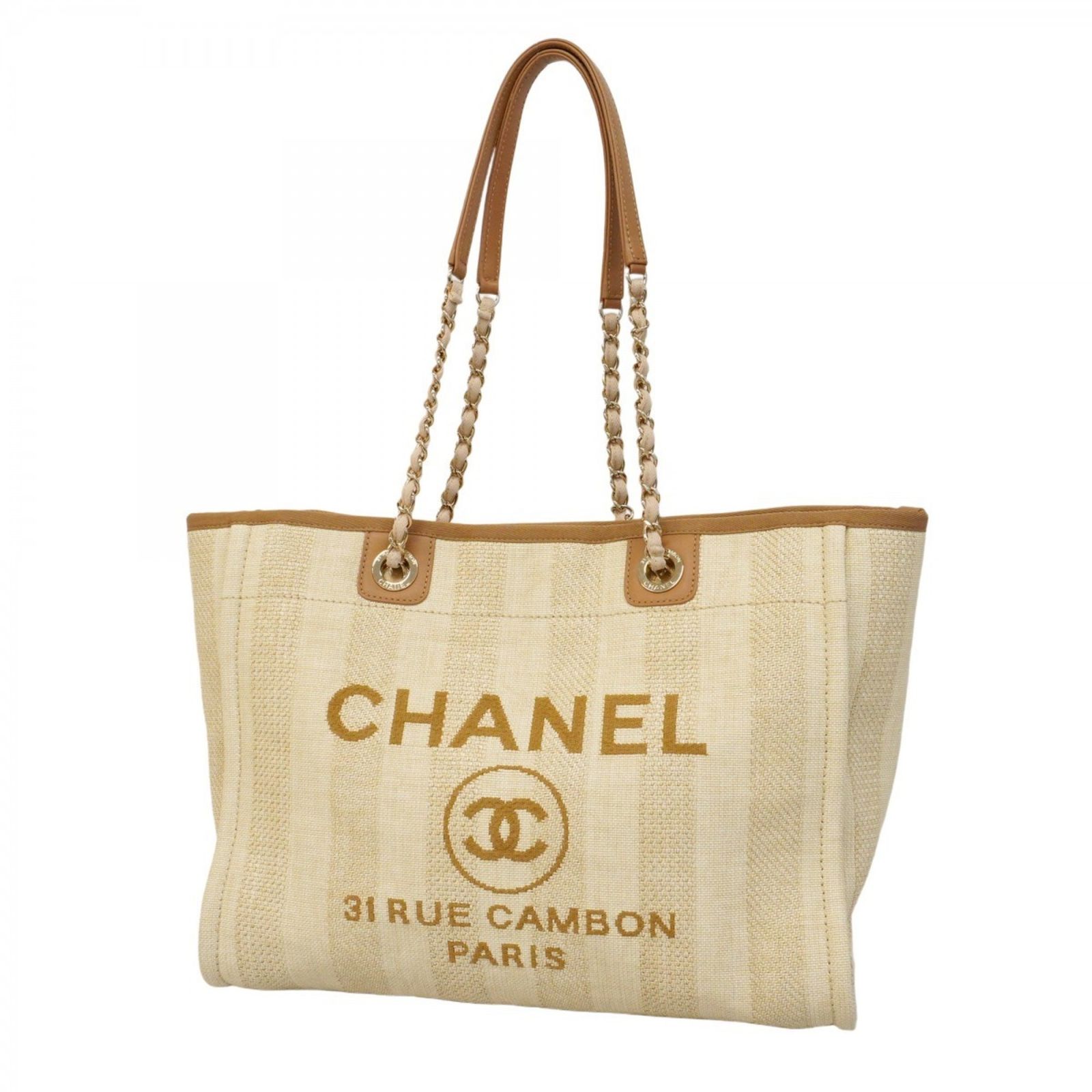 CHANEL トートバッグ キャメルブラウン シャネル(Chanel) シャネル トートバッグ ドーヴィル Wチェーン
