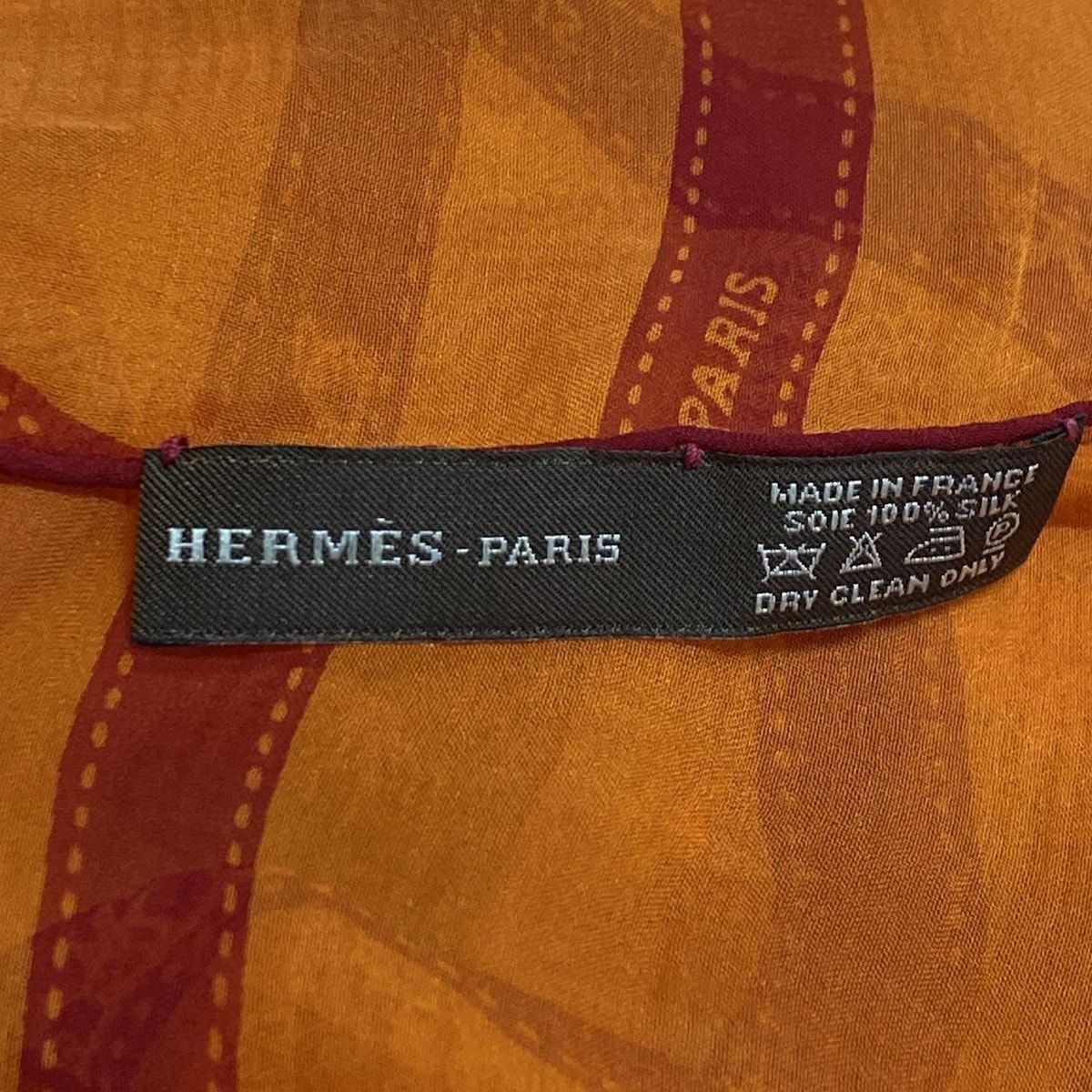 HERMES エルメス スカーフ - オレンジ×レッド ボルデュックリボン柄 シースルー