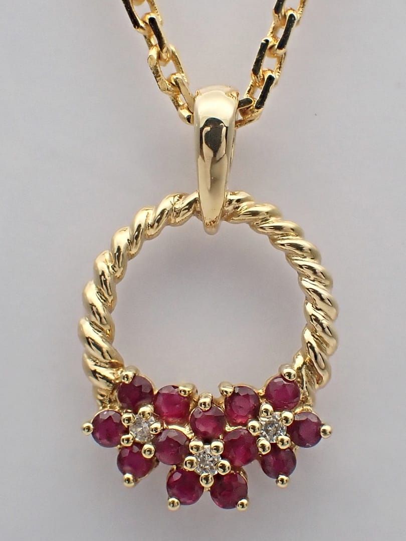 K18 イエローゴールド ダイヤ ルビー ペンダントトップ D0.04ct R0.53ct 1.81g A- C-9544 質屋 FORTGASGNV_COM_BR