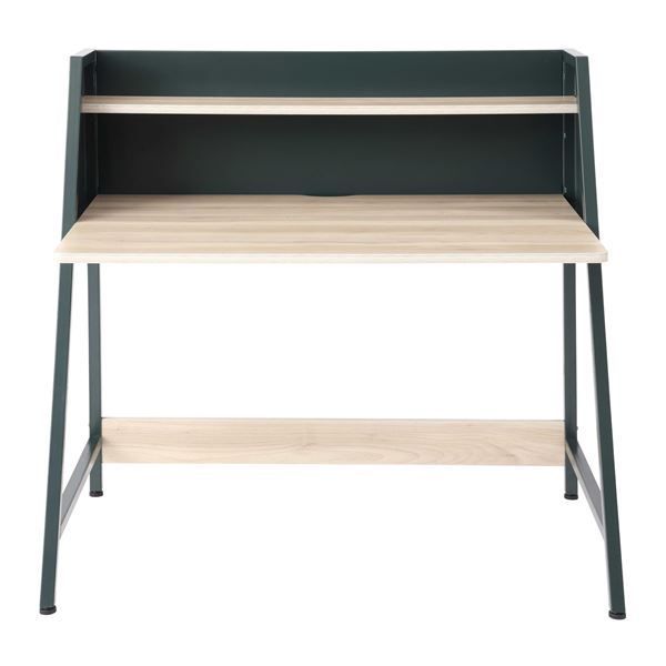 パソコンデスク 幅約100cm 棚付 フォレストグリーン スチールフレーム アジャスター付き コンパクトデスク ライナデスク 組立品 代引不可