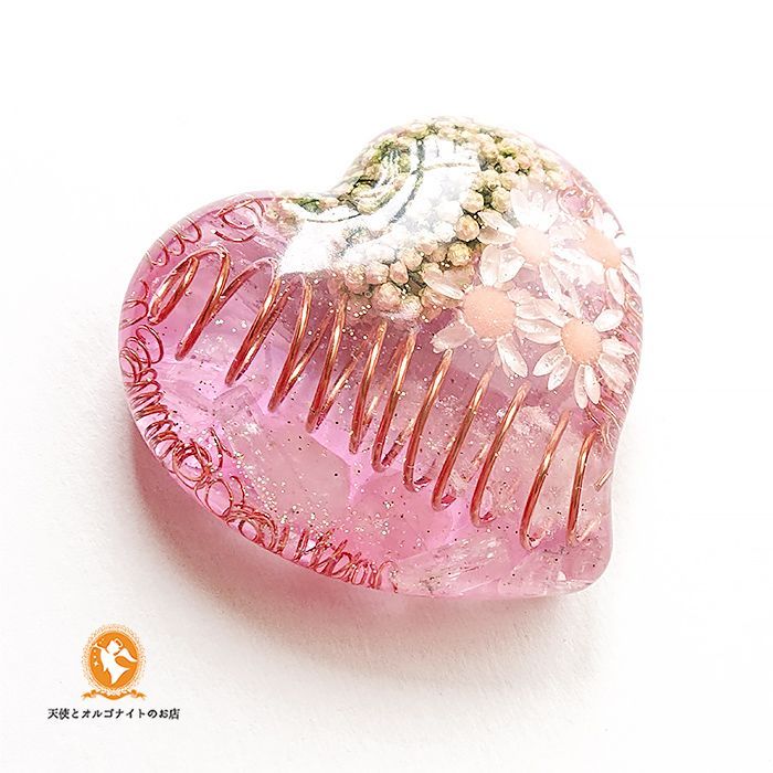 フラワーハートのオルゴナイト クンツァイト ローズクォーツ